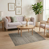 Beige Grey Striped Woven Tassel Rug