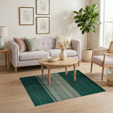 Emerald Green Ivory Striped Woven Area Rug