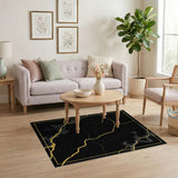 Golden Kintsugi Crack Black Area Rug
