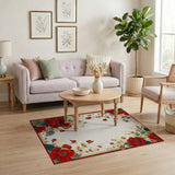 Red Peony Floral Border Area Rug