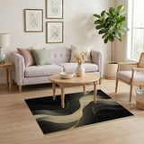 Gold and Silver Black Gold Fluid Wave Abstract Area Rug