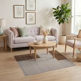 Modern Brown Tan Geometric Striped Block Rug