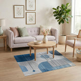 Abstract Blue Geometric Circles Area Rug