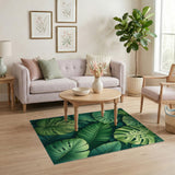 Lush Boho Chic Lush Monstera Leaf Green Area Rug