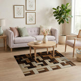 Brown Tan Wood Plank Parquet Area Rug