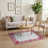 Border Ornate Red Floral Border Area Rug