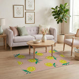 Blush Pink Lemon Slice Fruit Pattern Area Rug