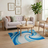 Blue and Teal Hypnotic Blue Swirl Abstract Area Rug