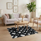 Black White Crisscross Geometric Area Rug