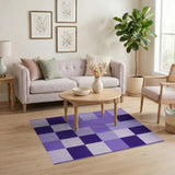 Purple Geometric Block Shag Rug