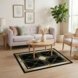 ODIKA Art Deco Gold & Black Washable Area Rug - Low Pile Geometric Non-Slip Rug