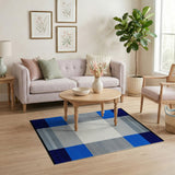 Navy Blue Grey Plaid Geometric Area Rug