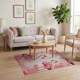 Vibrant Pink Flamingos Leaf Area Rug