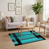 Teal Geometric Grid Area Rug