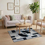 Vinyl Record Geometric Black White Area Rug