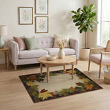 Autumn Maple Leaf Border Cream Area Rug