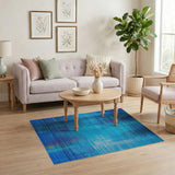 Teal Blue Abstract Grid Area Rug