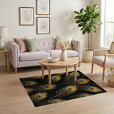 Golden Peacock Feathers Area Rug