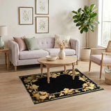 Black Gold Ornate Distressed Vintage Rug