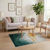 Golden Sun Over Layered Teal Mountains Rug
