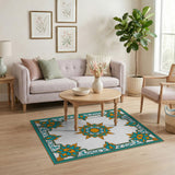 Blue and Teal Teal Persian Area Rug with Gold Floral Borders