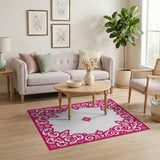 Ornate Pink Floral Lace Border Rug