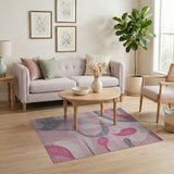 Abstract Area Abstract Wavy Pink Grey Area Rug
