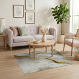Gold and Silver Gold Veined Marble Abstract Area Rug