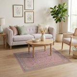 Pink Floral Vintage Area Rug with Butterflies