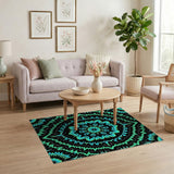 Geometric Modern Blue and Teal Teal Mandala Geometric Area Rug