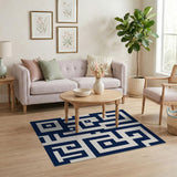 Navy Geometric Maze Blue and Teal Area Rug