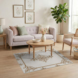 Gold and Silver Ornate Gold Border Cream Area Rug