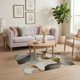 ODIKA Modern Abstract Wavy Gold & Grey Washable Area Rug, Low Pile Non-Slip
