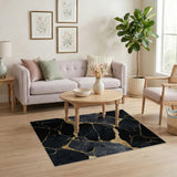 Black Gold Marble Vein Area Rug