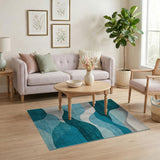 Blue and Teal Teal Blue Abstract Wave Area Rug