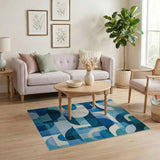 Geometric Modern Blue and Teal Abstract Blue Teal Geometric Area Rug