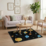 Retro Pixel Space Planets Area Rug