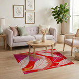 Vibrant Red Leaf Abstract Area Rug