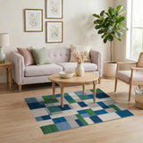 Geometric Blue Green Block Area Rug