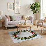 Ornate Gold Wreath Green Fir Branch Area Rug