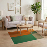 Bold Orange Green Beige Geometric Block Rug