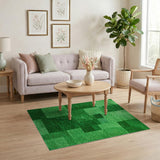 Green Shag Patchwork Geometric Rug
