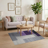 Purple Purple Grey Geometric Block Area Rug