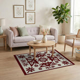 Red Snowflake Starburst Geometric Rug
