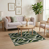 Bold Green Leaf Geometric Area Rug