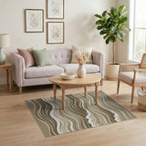 Earthy Brown Tan Wave Abstract Area Rug