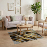 Gold and Silver Gold Swirl Abstract Area Rug