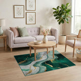 Emerald Green Marble Gold Vein Abstract Area Rug