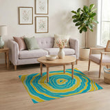 Swirling Teal Yellow Wave Abstract Area Rug