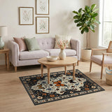 Black Monarch Butterfly Floral Persian Area Rug